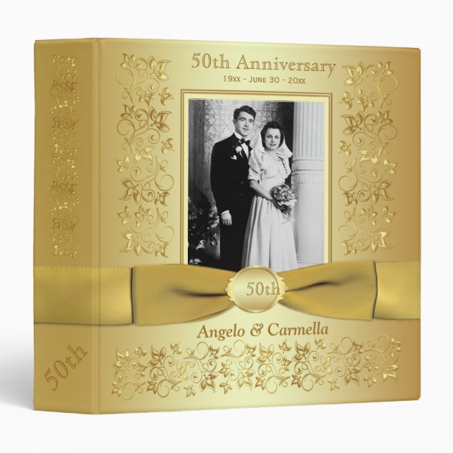 1.5" Gold 50th Wedding Anniversary Photo Binder (Front/Spine)