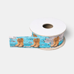 1.5" Grosgrain Ribbon Blue Wood Barn Door Boots Co