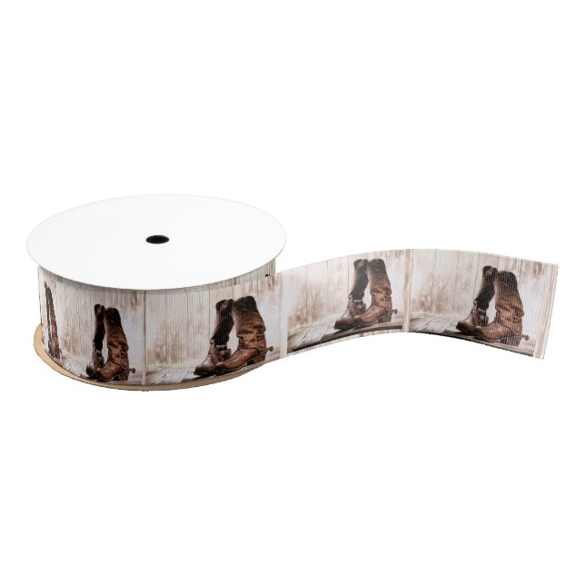 1.5" Grosgrain Ribbon boots country rustic western (Spool)