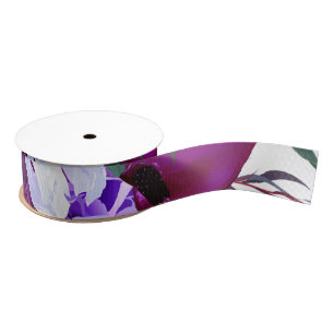 1.5" Grosgrain Ribbon Lavender Hibiscus on White