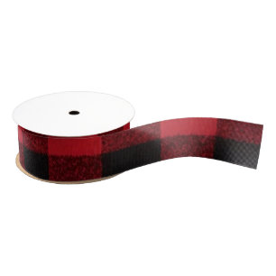 1.5" Grosgrain Ribbon Red Buffalo Plaid Bear Black