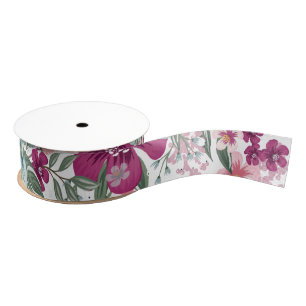 1.5" Grosgrain Ribbon Tropical Flowers on White