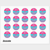 1.5" Hot Pink, Turquoise Damask Sweet 16 Sticker (Sheet)