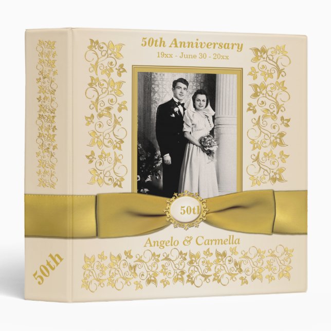 1.5" Ivory 50th Wedding Anniversary Photo Binder (Front/Spine)