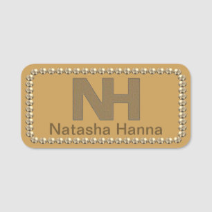 1.5" Natasha Hanna Gold Bling NAME TAG