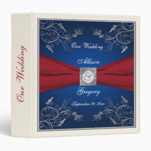1.5" Navy, Red, and Ivory Floral Wedding Binder
