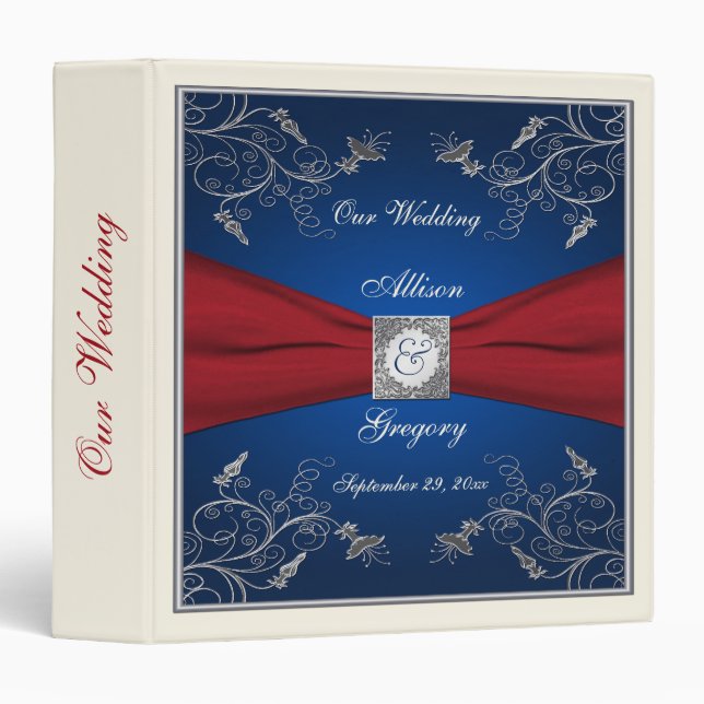 1.5" Navy, Red, and Ivory Floral Wedding Binder (Front/Spine)