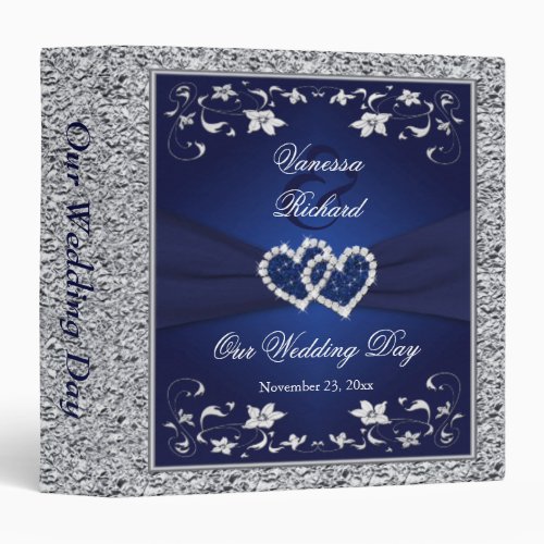 15 Navy Silver Floral Hearts Wedding Binder