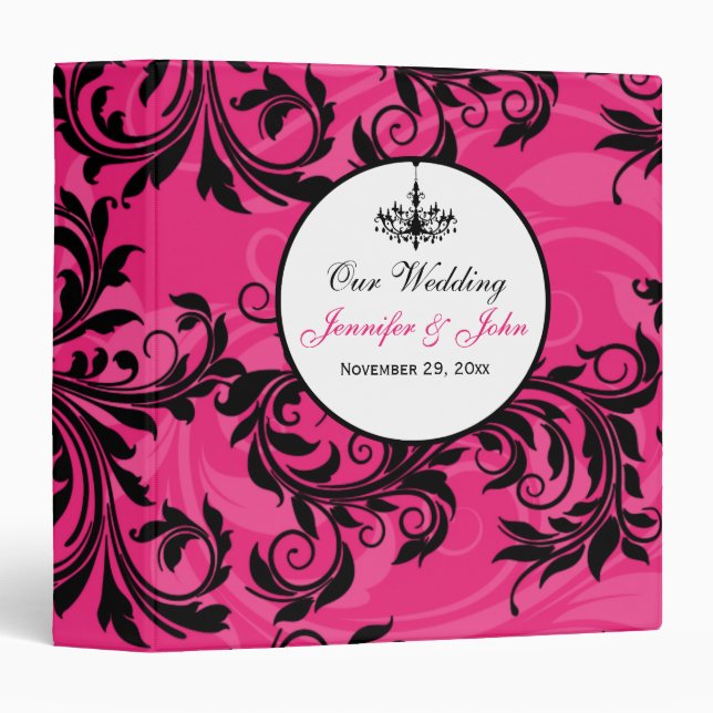 1.5" Pink Black White Chandelier Wedding Binder (Front/Spine)