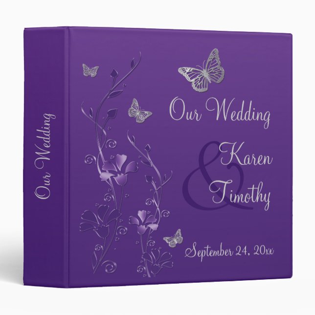1.5" Purple Silver Floral Butterfly Wedding Binder (Front/Spine)