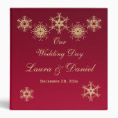 1.5" Red, Gold Glitter Snowflakes Wedding BINDER (Front)