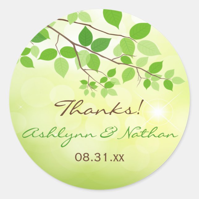 1.5" Round Leafy Branches Wedding Favor Sticker (Front)