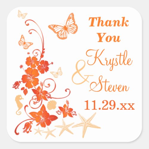 15 Sand Orange White Tropical Wedding Sticker