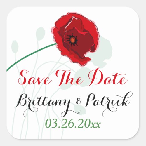 15 Wedding Sticker 2  Red Poppy  Black Green