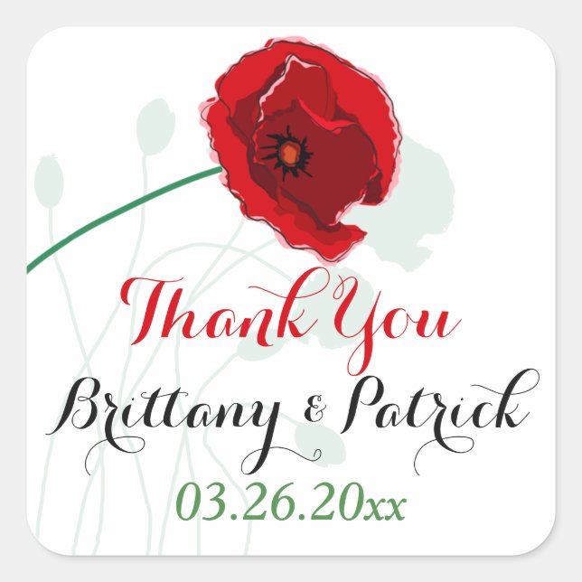 1.5" Wedding Sticker 3 | Red Poppy | Black, Green (Front)