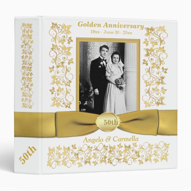 1.5" White 50th Wedding Anniversary Photo Binder (Front/Spine)