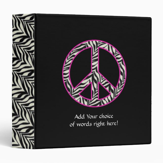 1.5"  Zebra Print Peace Sign Binder (Front/Spine)