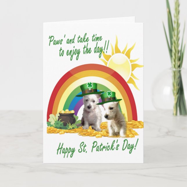 1. Adorable Westie Pups St. Patrick's Card (Front)