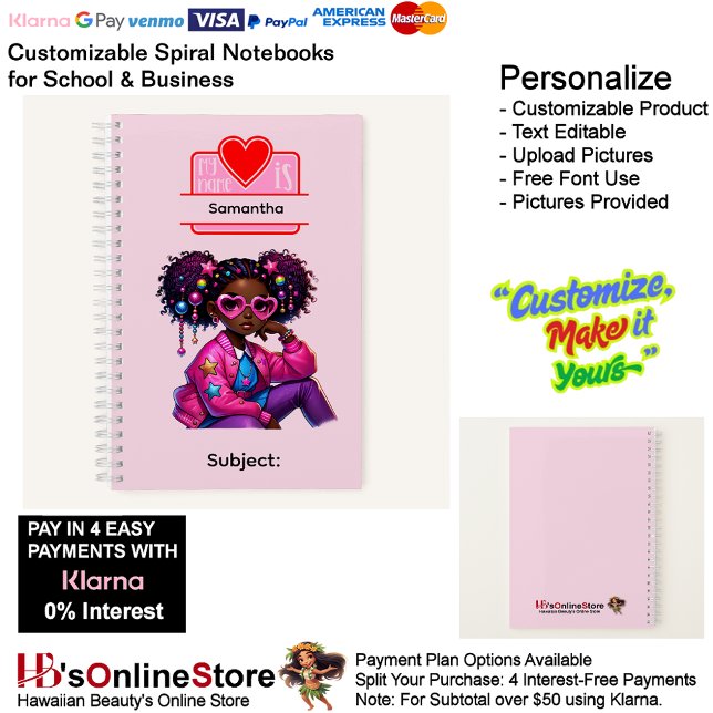 1 African American Girl Writing Supplies Students  Notebook (1 African American Girl Writing Supplies Students Notebook.)