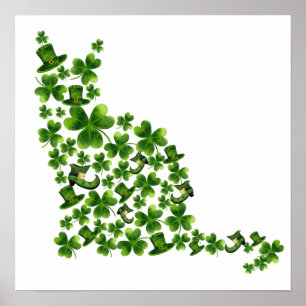 1 Awesome St Patrick Shamrock Cat For Cat Lover Poster