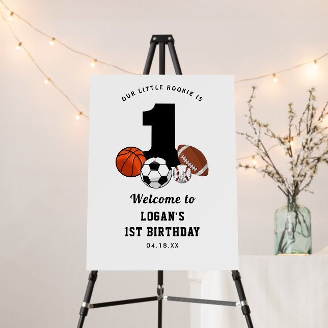 1 Ball Sports Theme Boy’s 1st Birthday Foam Board (In Situ (Stand))