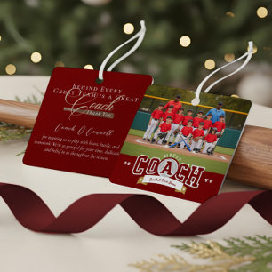 #1 Best Coach Baseball Team Photo Appreciation Metal Ornament