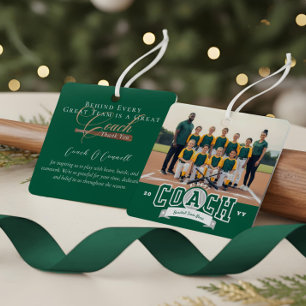 #1 Best Coach Baseball Team Photo Appreciation Metal Ornament