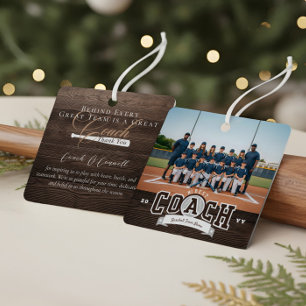 #1 Best Coach Baseball Team Photo Appreciation Metal Ornament