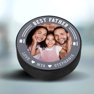 #1 Best Father Photo Keepsake Custom Photo & Names Hockey Puck