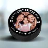 #1 Best Father Photo Keepsake Custom Photo & Names Hockey Puck at Zazzle
