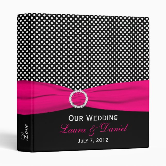 1" Black, White, and Pink Polka Dot Wedding Binder (Front/Spine)