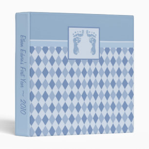 1" Blue Argyle Baby Foot Prints Photo Binder Scrap