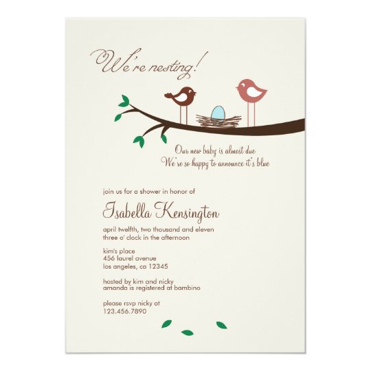 1 Blue Egg Nesting Birds Baby Shower Invitation
