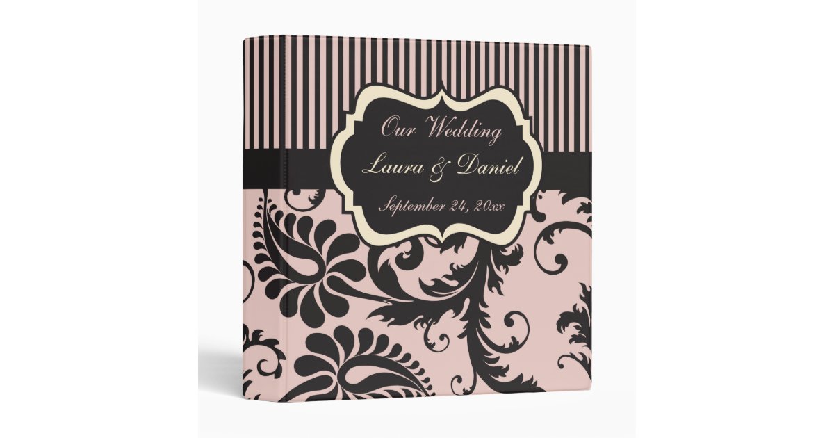 1" Blush Pink, Cream, Gray Damask Wedding Binder Zazzle
