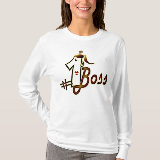 # 1 boss cool text design t-shirt for ladies (Front)