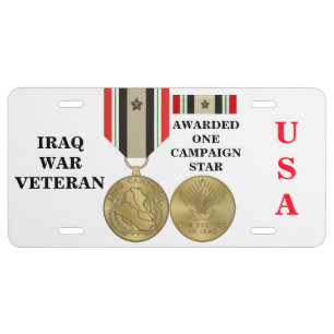 1 CAMPAIGN STAR IRAQ WAR VETERAN LICENSE PLATE