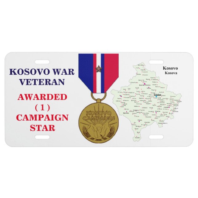 1 CAMPAIGN STAR KOSOVO WAR VETERAN LICENSE PLATE (Front)