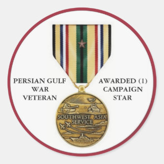 1 CAMPAIGN STAR PERSIAN GULF WAR VETERAN CLASSIC ROUND STICKER