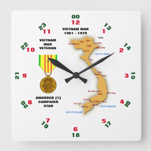 1 CAMPAIGN STAR VIETNAM WAR VETERAN SQUARE WALL CLOCK