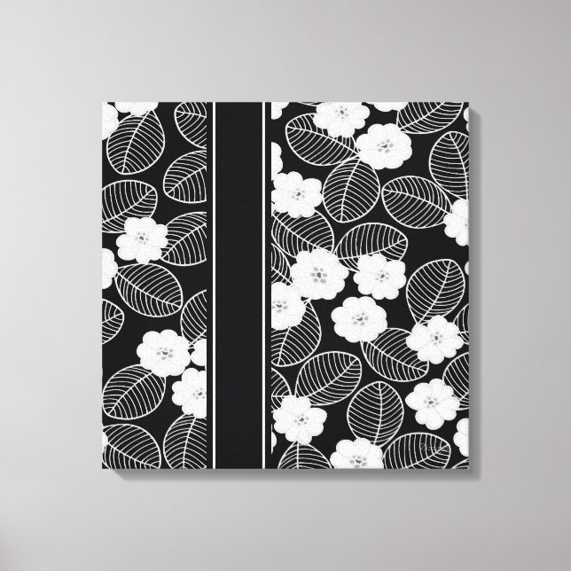 1 Canvas Black White Trim Damask Floral (a) Print (Front)