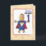 1 Cartoon Birthday Card for Super Boy<br><div class="desc">Wish that Super Little Boy a fun 1st birthday with this card that you can personalize for him</div>