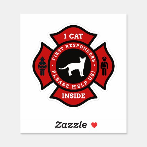 1 Cat Inside Pet Alert For Fire Department Sticker