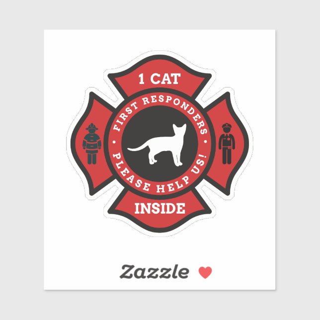 1 Cat Inside Pet Alert For Fire Department Sticker (Sheet)