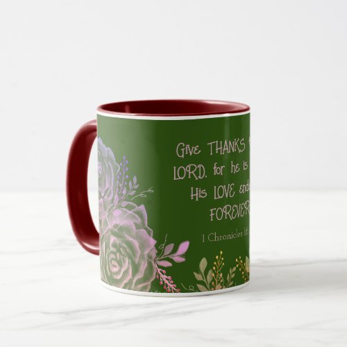 1 Chronicles 1634 Green Burgundy Floral Scripture Mug