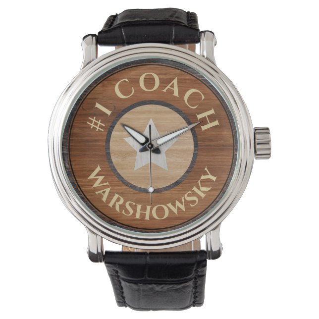 #1 Coach Rustic Brown Wood Star  Watch (Front)
