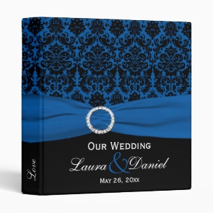 1" Cobalt Blue and Black Damask Wedding Binder