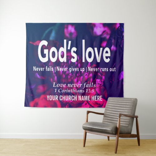 1 Cor 138 GODS LOVE NEVER FAILS Church Tapestry
