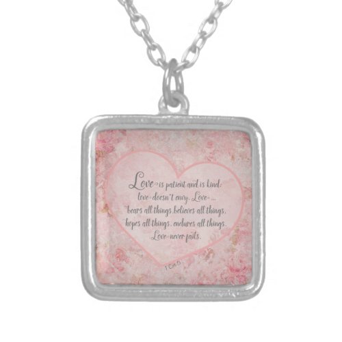 1 Cor 13 _ Love is Patient Love is Kind Silver Plated Necklace