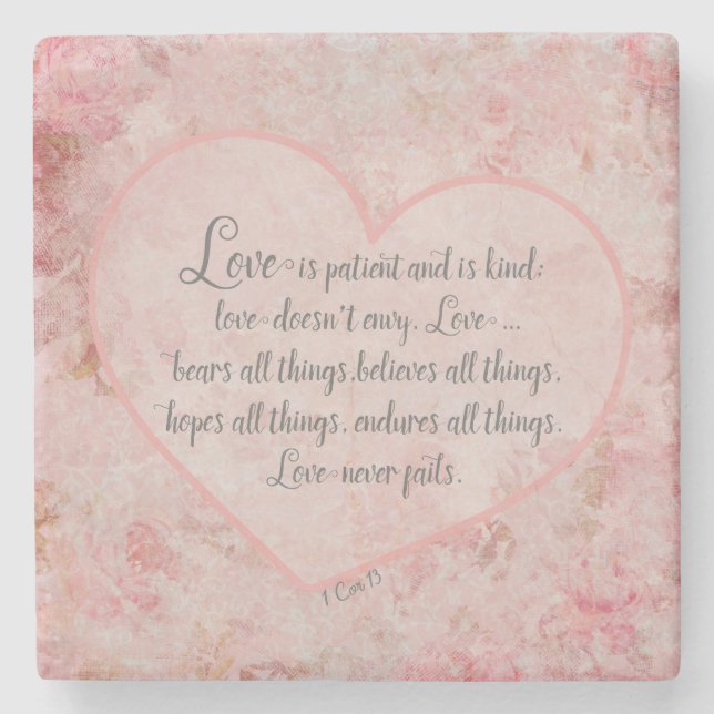 1 Cor 13 - Love is Patient Love is Kind Stone Coaster (Front)