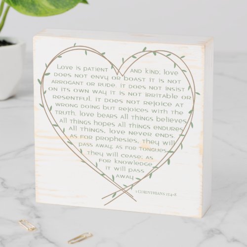 1 Corinthians 134 Love is Patient Green Vine Heart Wooden Box Sign